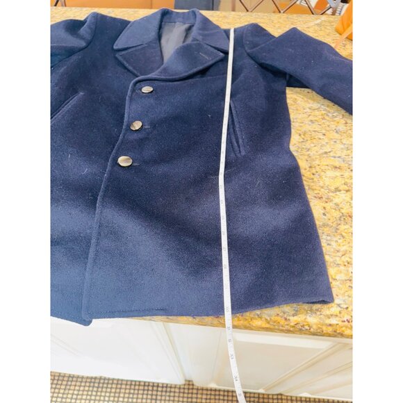 Vintage Mens Navy Virgin Wool Peacoat Overcoat Notch Lapel 3 Button Academic - Picture 5 of 11
